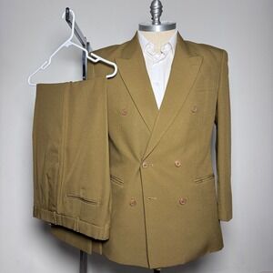 J VITAL Mens Double Breasted Suit 42L 34W Brown Solid